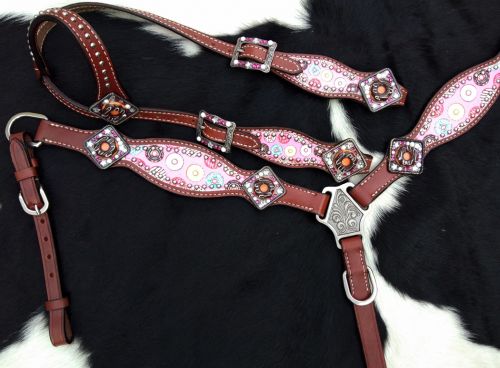 Showman PONY SIZE Donut print headstall and breast collar set with donut conchos #3